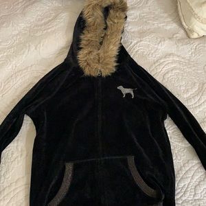 UCF PINK zip up hoodie with fur and rhinestones